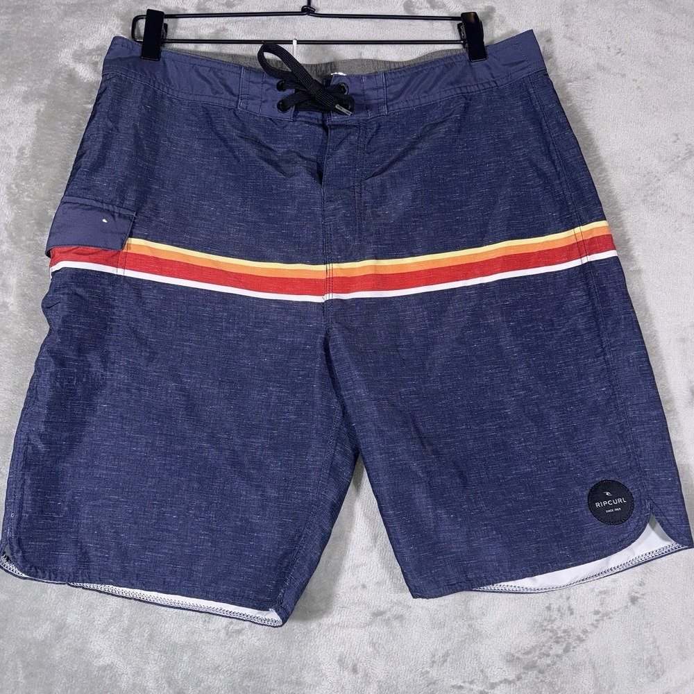 Rip Curl Mens Board Shorts Blue Multicolored Striped Surfer Beach Stretch‎ Sz 33